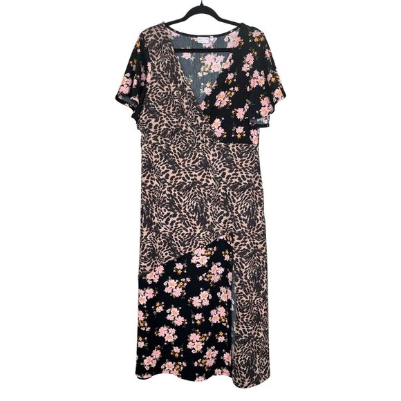 ASOS DESIGN Crinkle Wrap Midi Dress Leopard & Ditsy Floral Print Size 14 - Picture 5 of 13